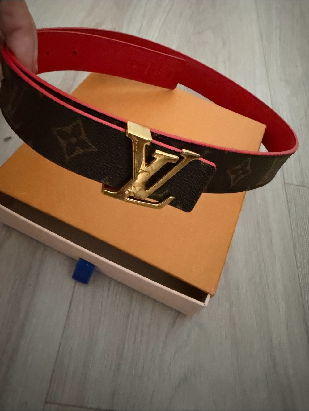 Louis Vuitton Monogram Belt with Red Interior and Gold LV Buckle